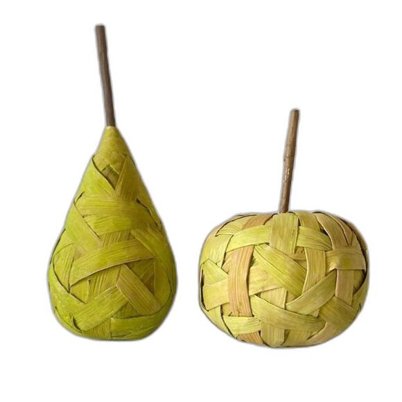 CRATE and BARREL Palm Frond Basket Weave Decorative Apple and Pear Fruit Decor - Picture 3 of 6